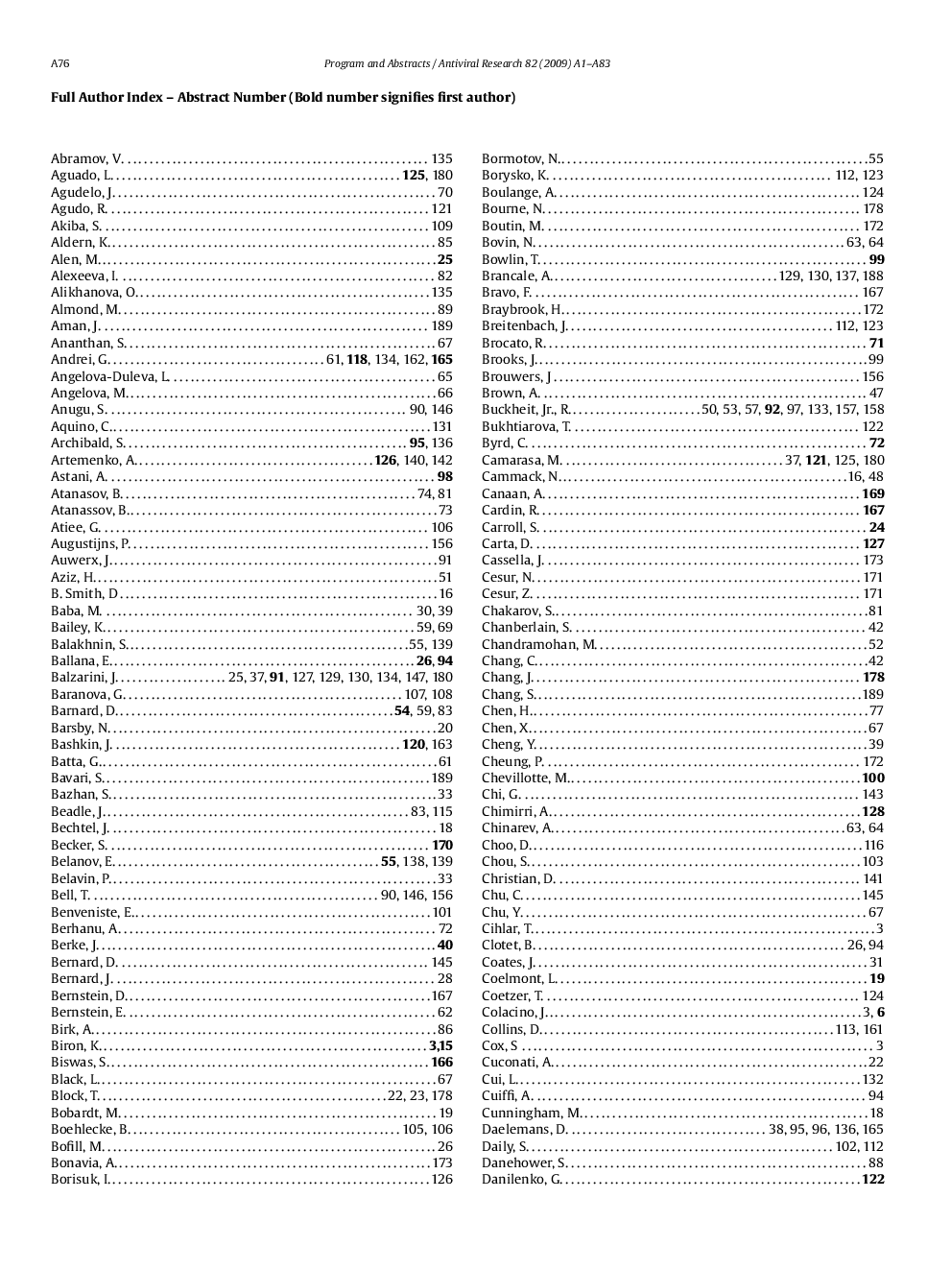 Full Author Index - Abstract Number (Bold number signifies first author)