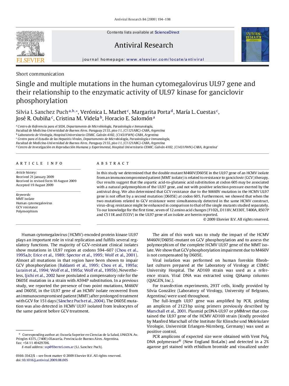 Single and multiple mutations in the human cytomegalovirus UL97 gene and their relationship to the enzymatic activity of UL97 kinase for ganciclovir phosphorylation