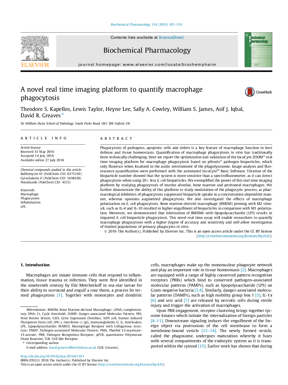 A novel real time imaging platform to quantify macrophage phagocytosis