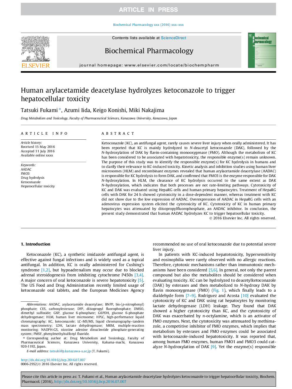 Human arylacetamide deacetylase hydrolyzes ketoconazole to trigger hepatocellular toxicity