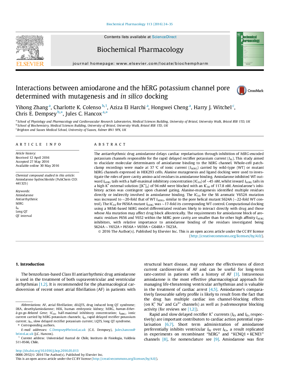 عکس صفحه اول مقاله: Interactions between amiodarone and the hERG potassium channel pore determined with mutagenesis and in silico docking Interactions between amiodarone and the hERG potassium channel pore determined with mutagenesis and in silico docking