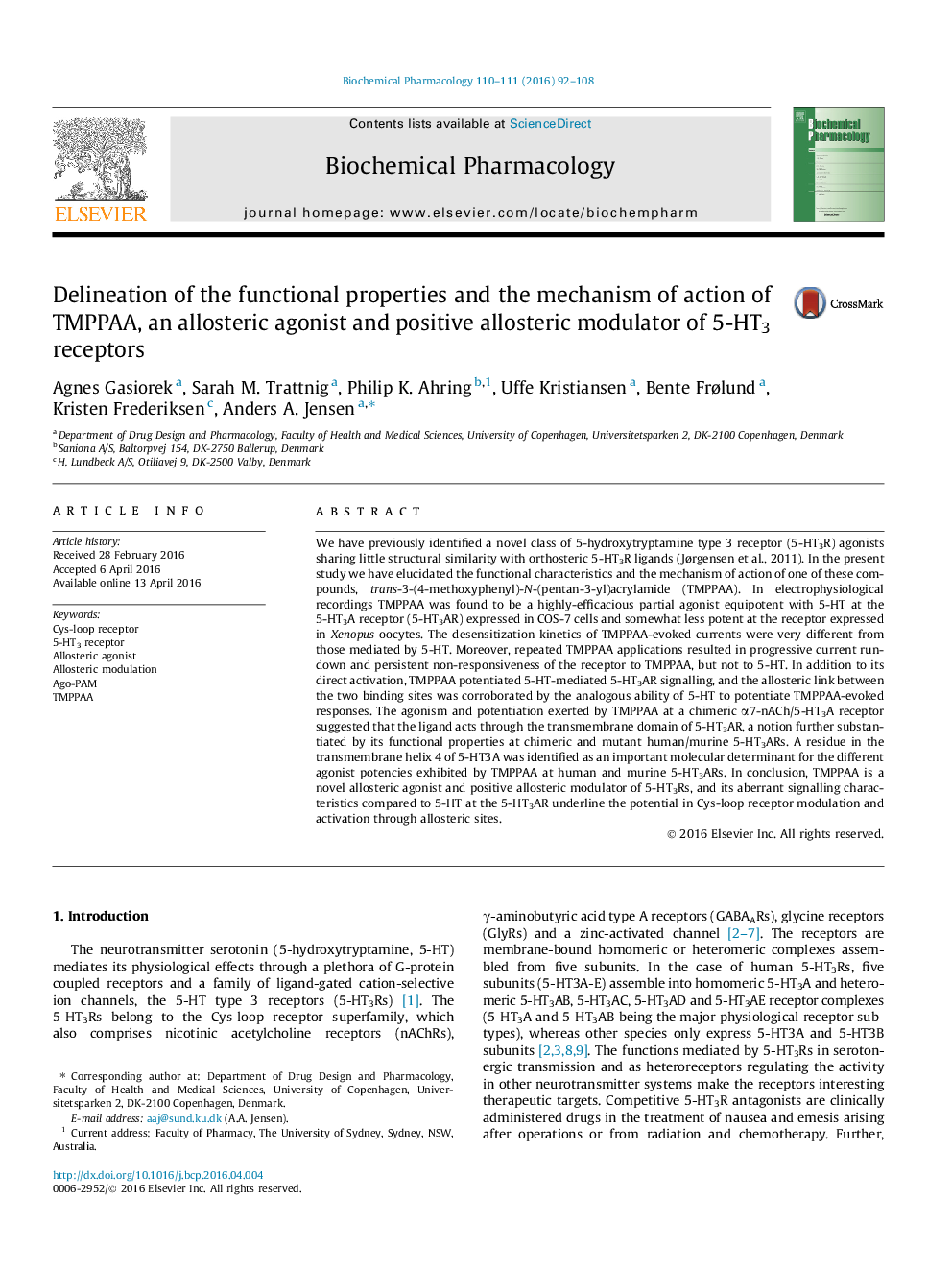 Delineation of the functional properties and the mechanism of action of TMPPAA, an allosteric agonist and positive allosteric modulator of 5-HT3 receptors