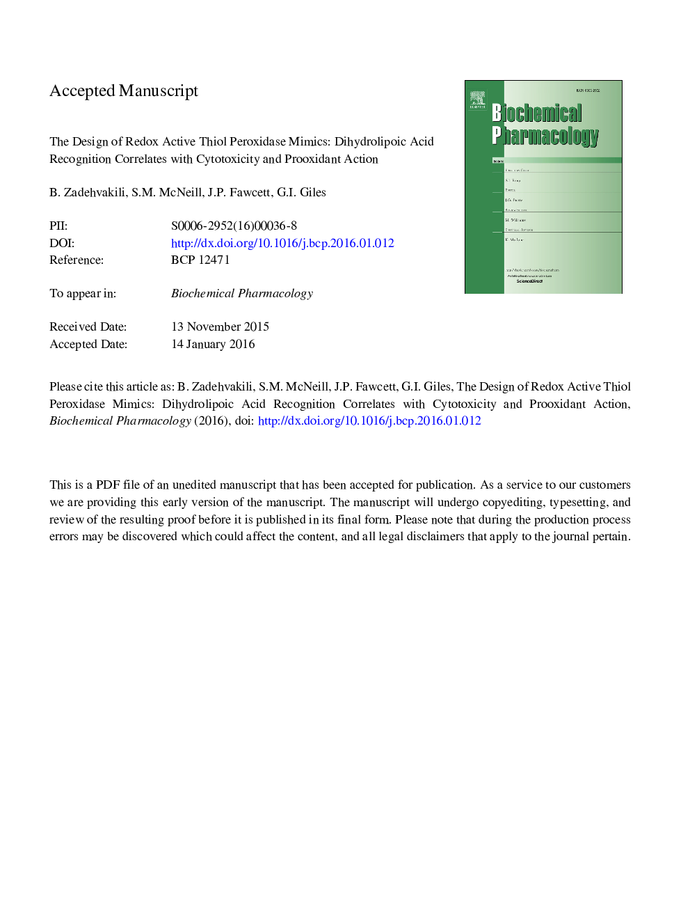 The design of redox active thiol peroxidase mimics: Dihydrolipoic acid recognition correlates with cytotoxicity and prooxidant action