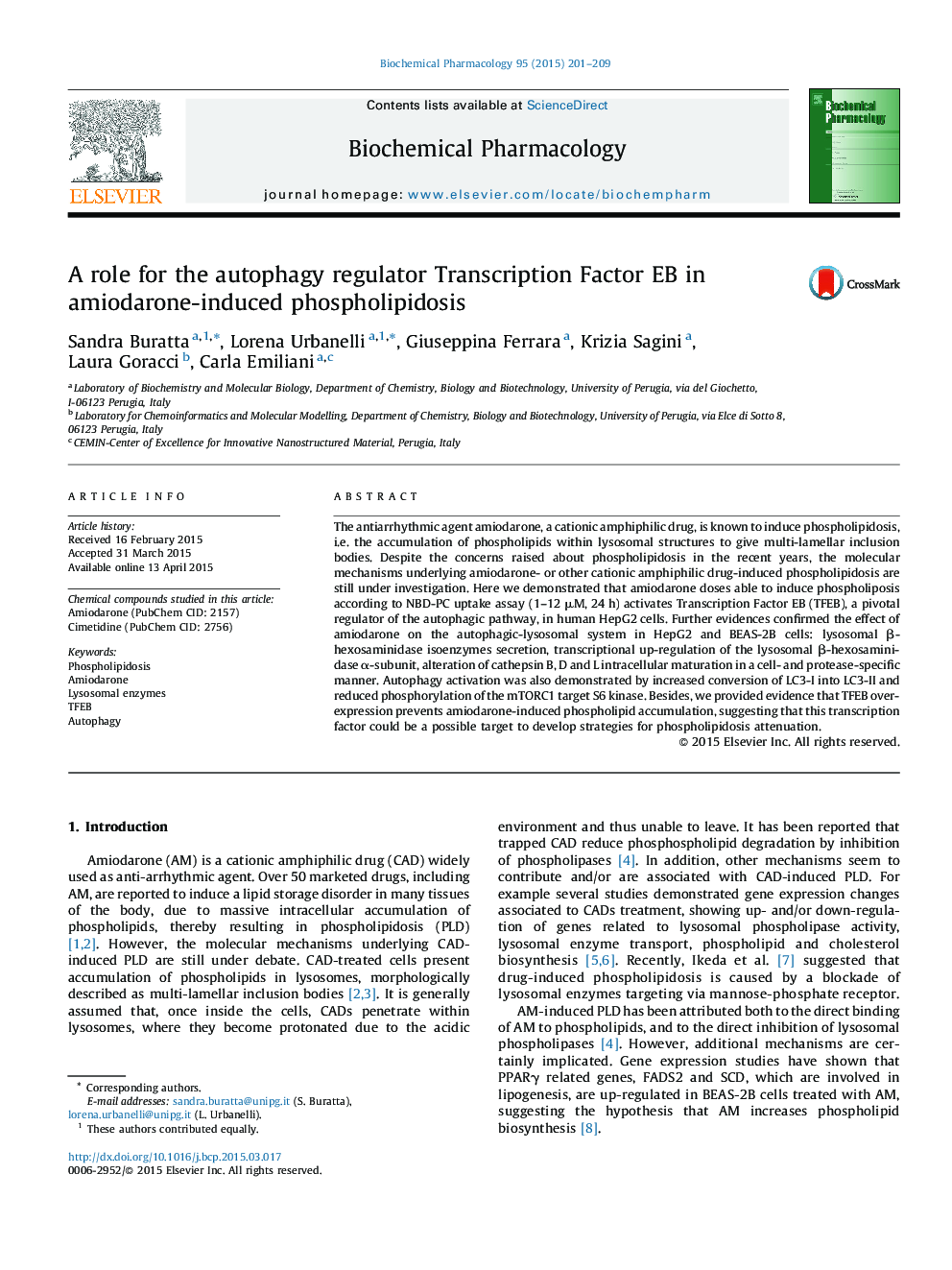 A role for the autophagy regulator Transcription Factor EB in amiodarone-induced phospholipidosis