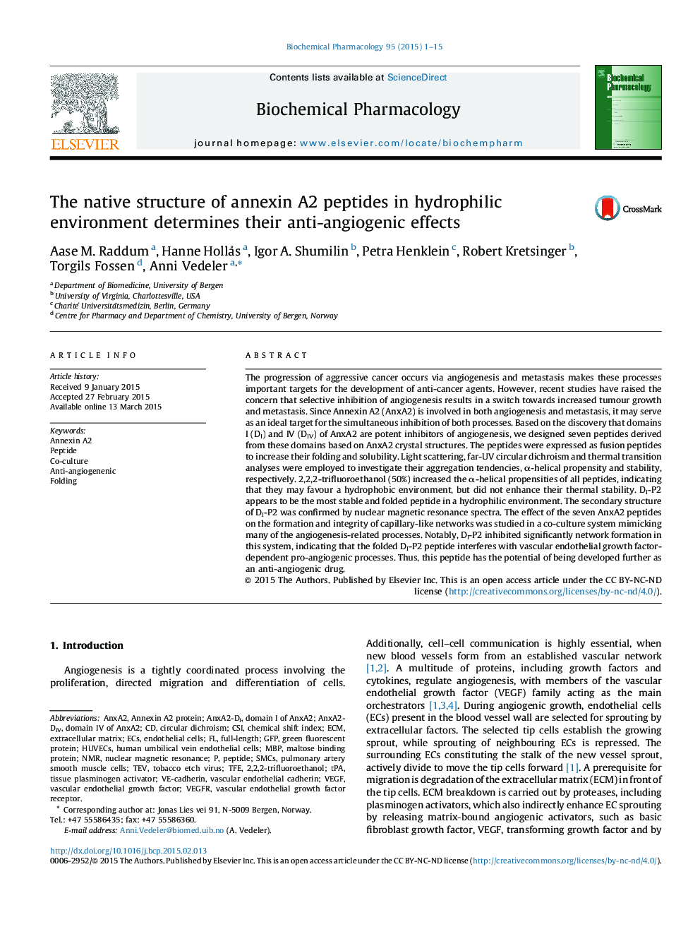 The native structure of annexin A2 peptides in hydrophilic environment determines their anti-angiogenic effects