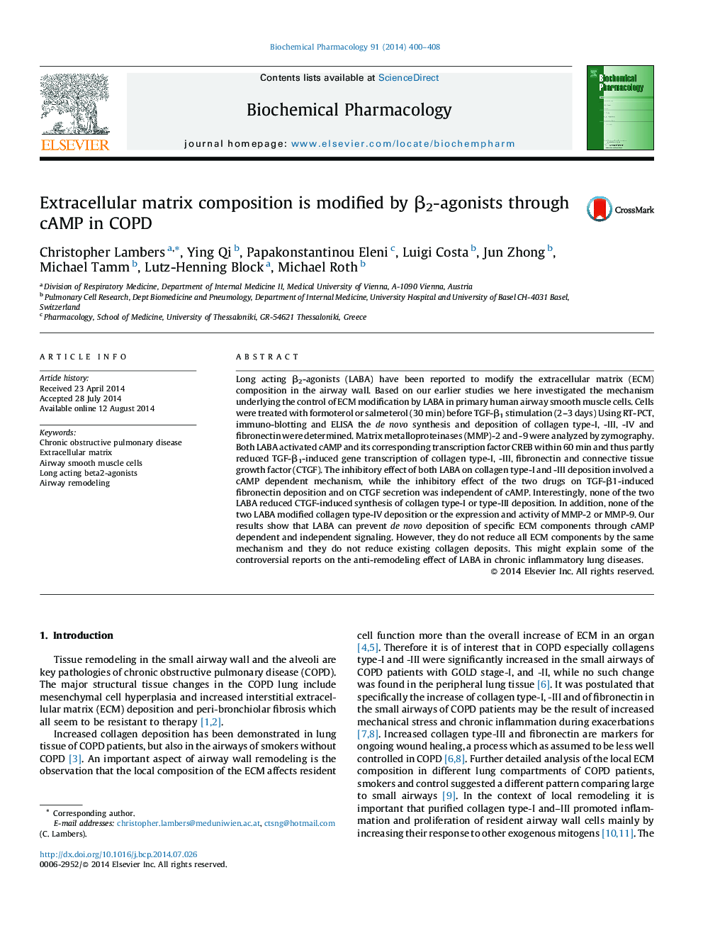 Extracellular matrix composition is modified by Î²2-agonists through cAMP in COPD