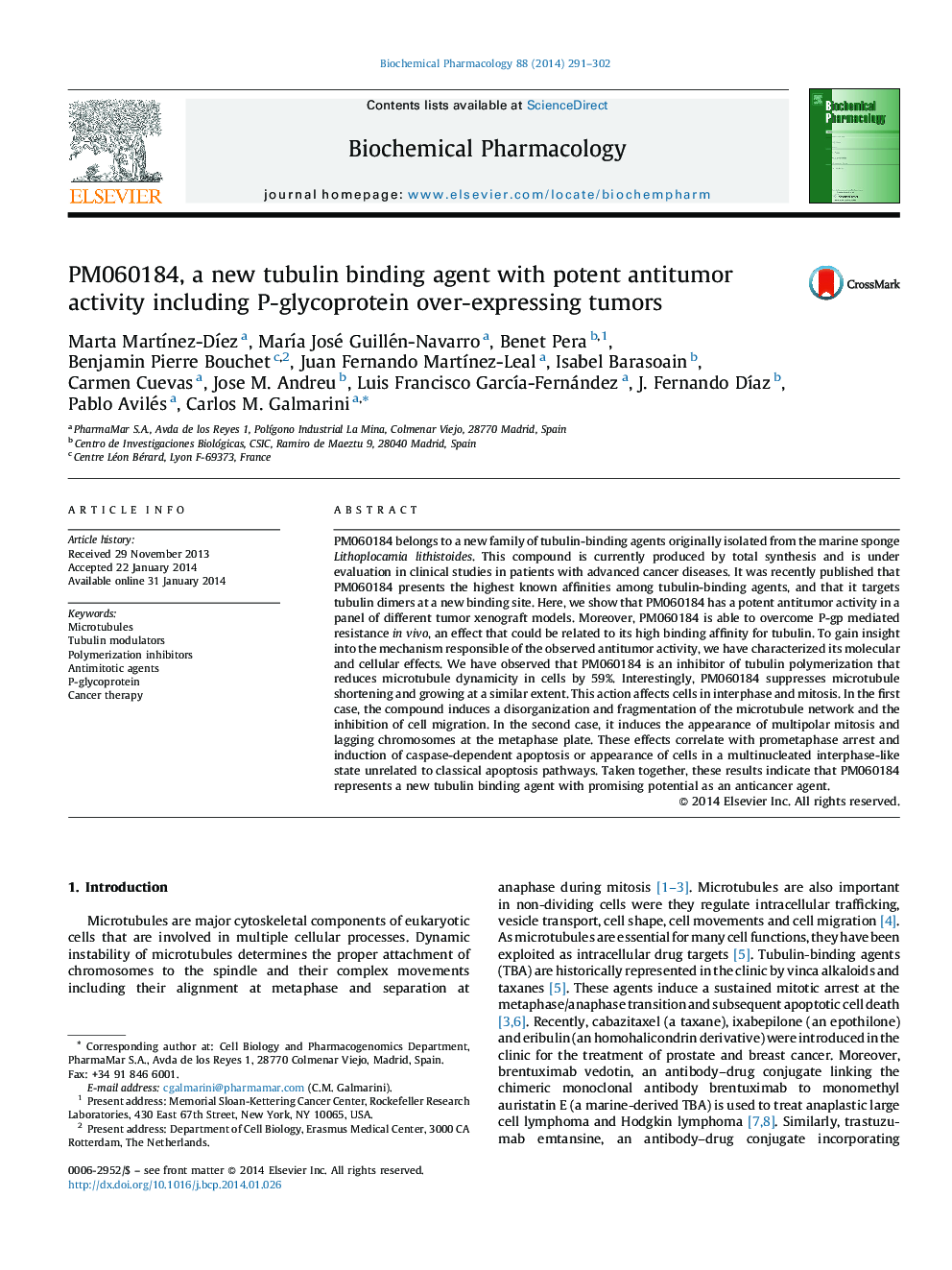 PM060184, a new tubulin binding agent with potent antitumor activity including P-glycoprotein over-expressing tumors