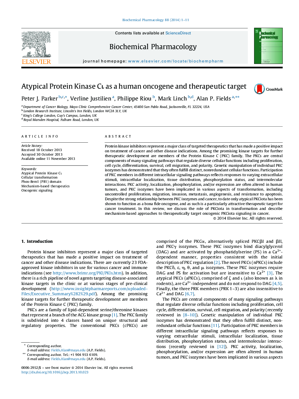 Atypical Protein Kinase CÎ¹ as a human oncogene and therapeutic target