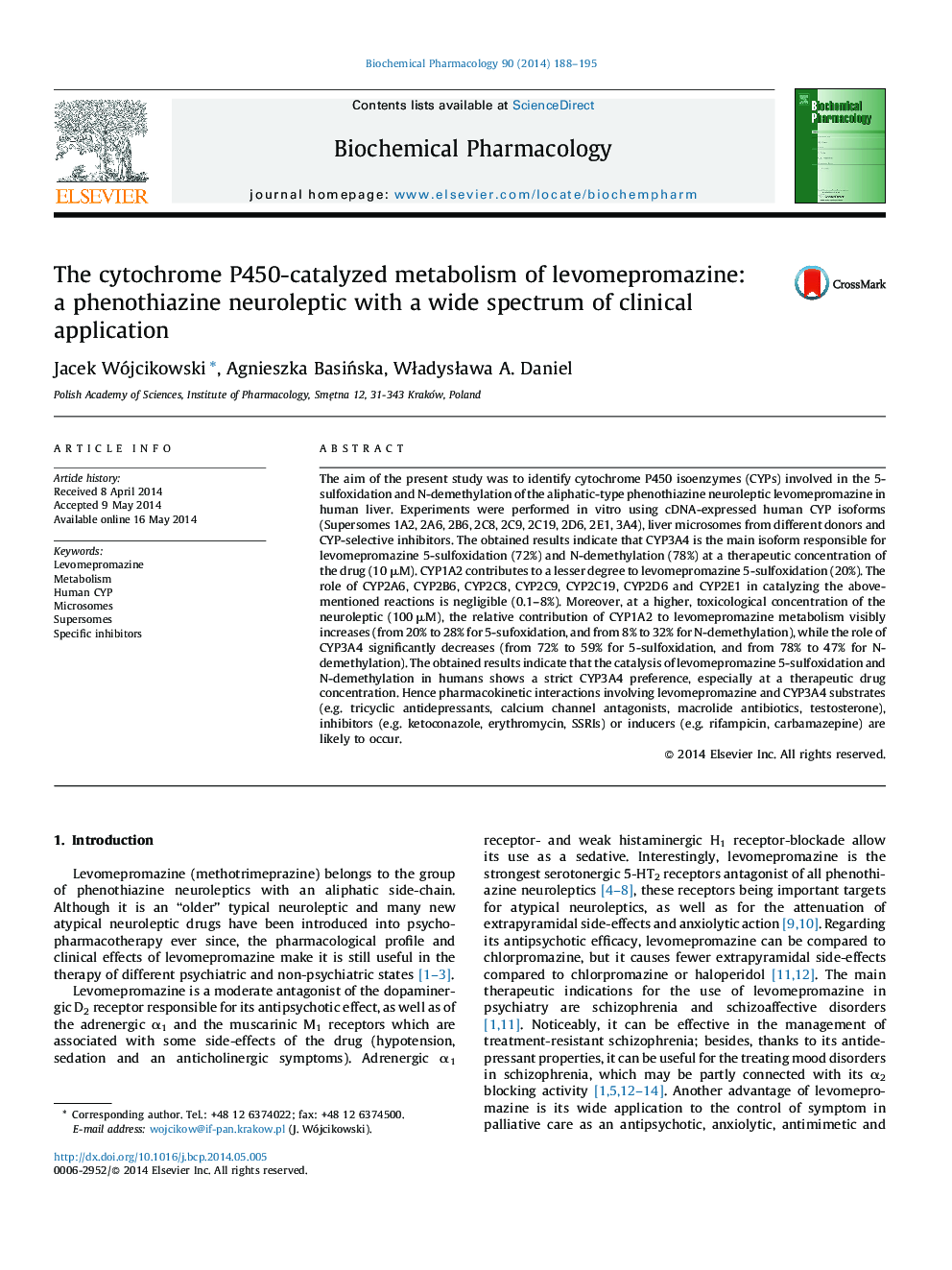 The cytochrome P450-catalyzed metabolism of levomepromazine: a phenothiazine neuroleptic with a wide spectrum of clinical application