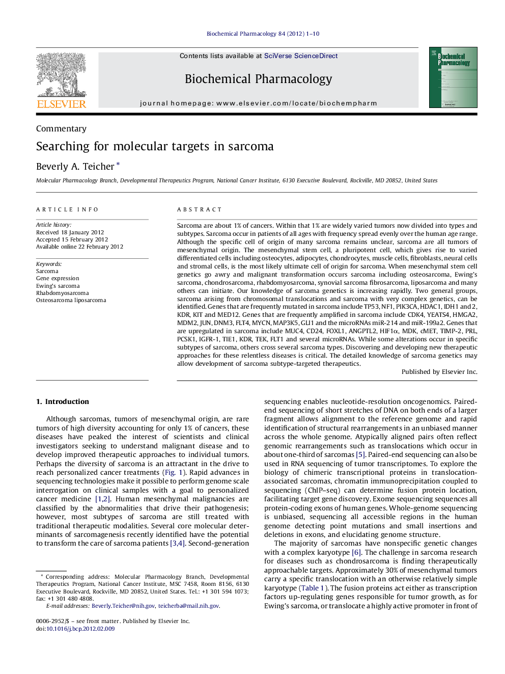 عکس صفحه اول مقاله: Searching for molecular targets in sarcoma Searching for molecular targets in sarcoma