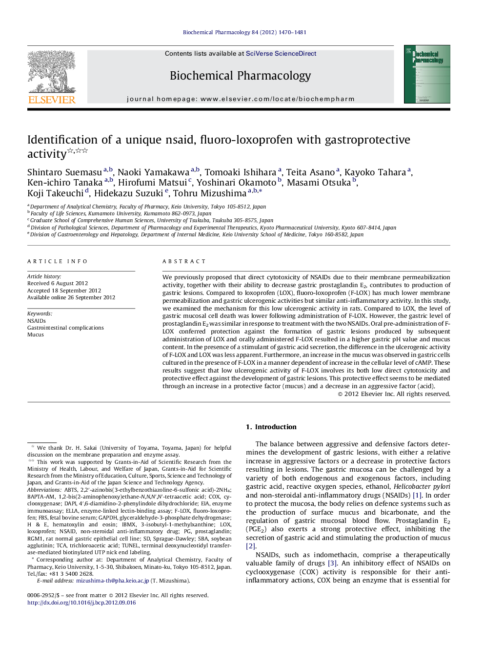 Identification of a unique nsaid, fluoro-loxoprofen with gastroprotective activity