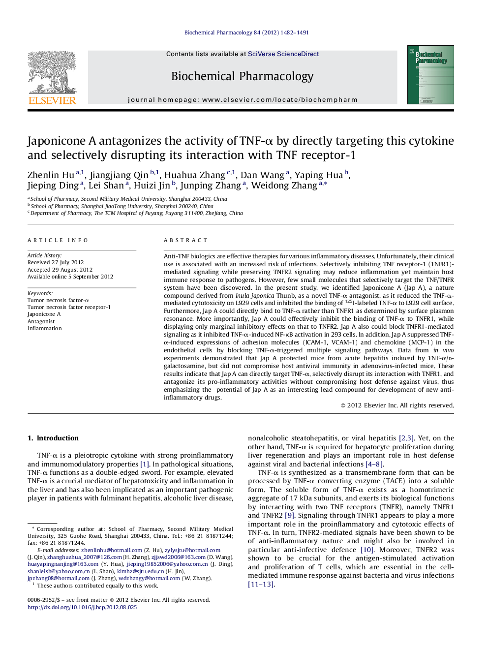 Japonicone A antagonizes the activity of TNF-Î± by directly targeting this cytokine and selectively disrupting its interaction with TNF receptor-1