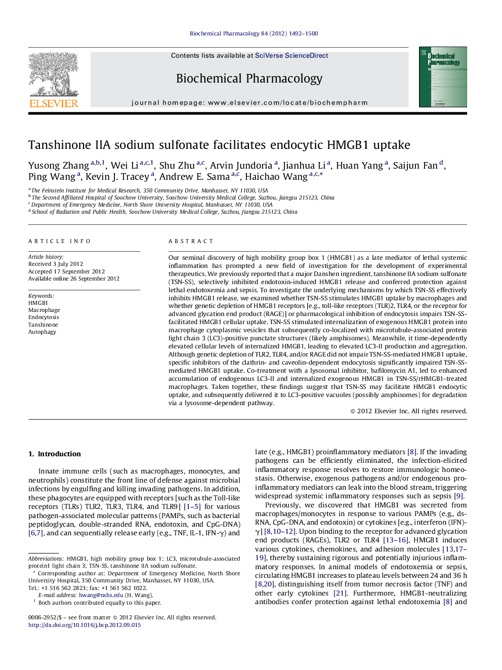 Tanshinone IIA sodium sulfonate facilitates endocytic HMGB1 uptake