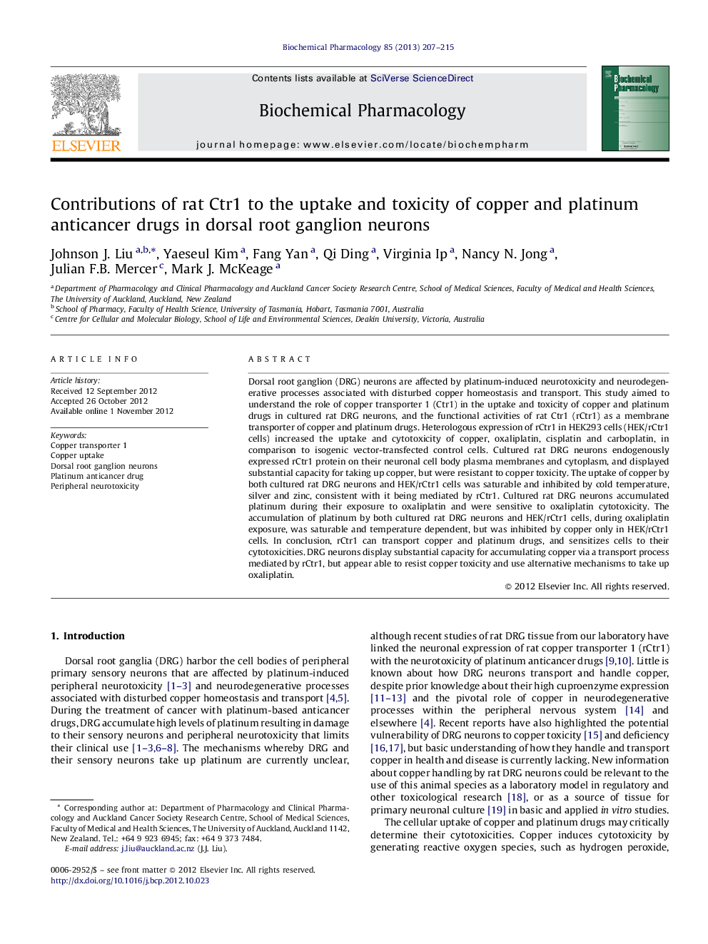 Contributions of rat Ctr1 to the uptake and toxicity of copper and platinum anticancer drugs in dorsal root ganglion neurons