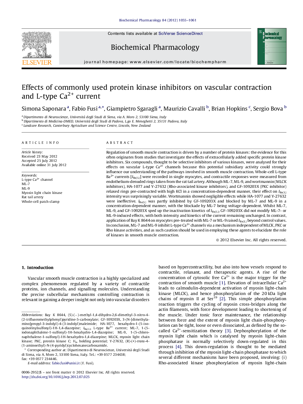 Effects of commonly used protein kinase inhibitors on vascular contraction and L-type Ca2+ current