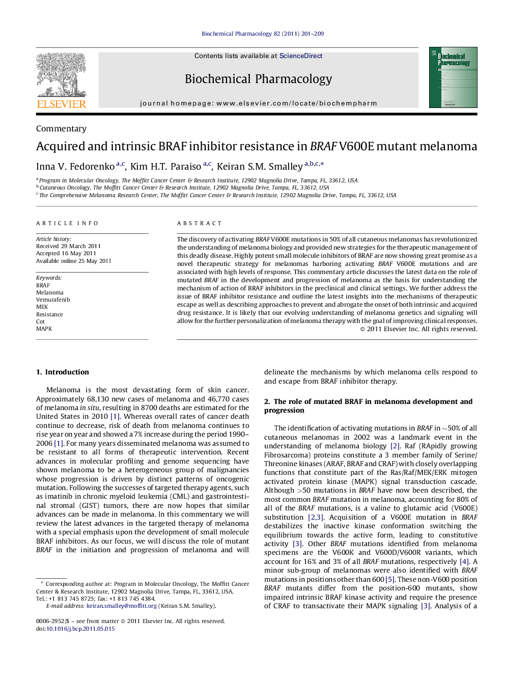 Acquired and intrinsic BRAF inhibitor resistance in BRAF V600E mutant melanoma