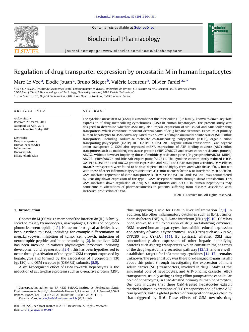 Regulation of drug transporter expression by oncostatin M in human hepatocytes