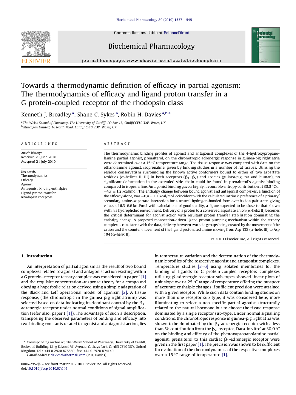 Towards a thermodynamic definition of efficacy in partial agonism: The thermodynamics of efficacy and ligand proton transfer in a G protein-coupled receptor of the rhodopsin class