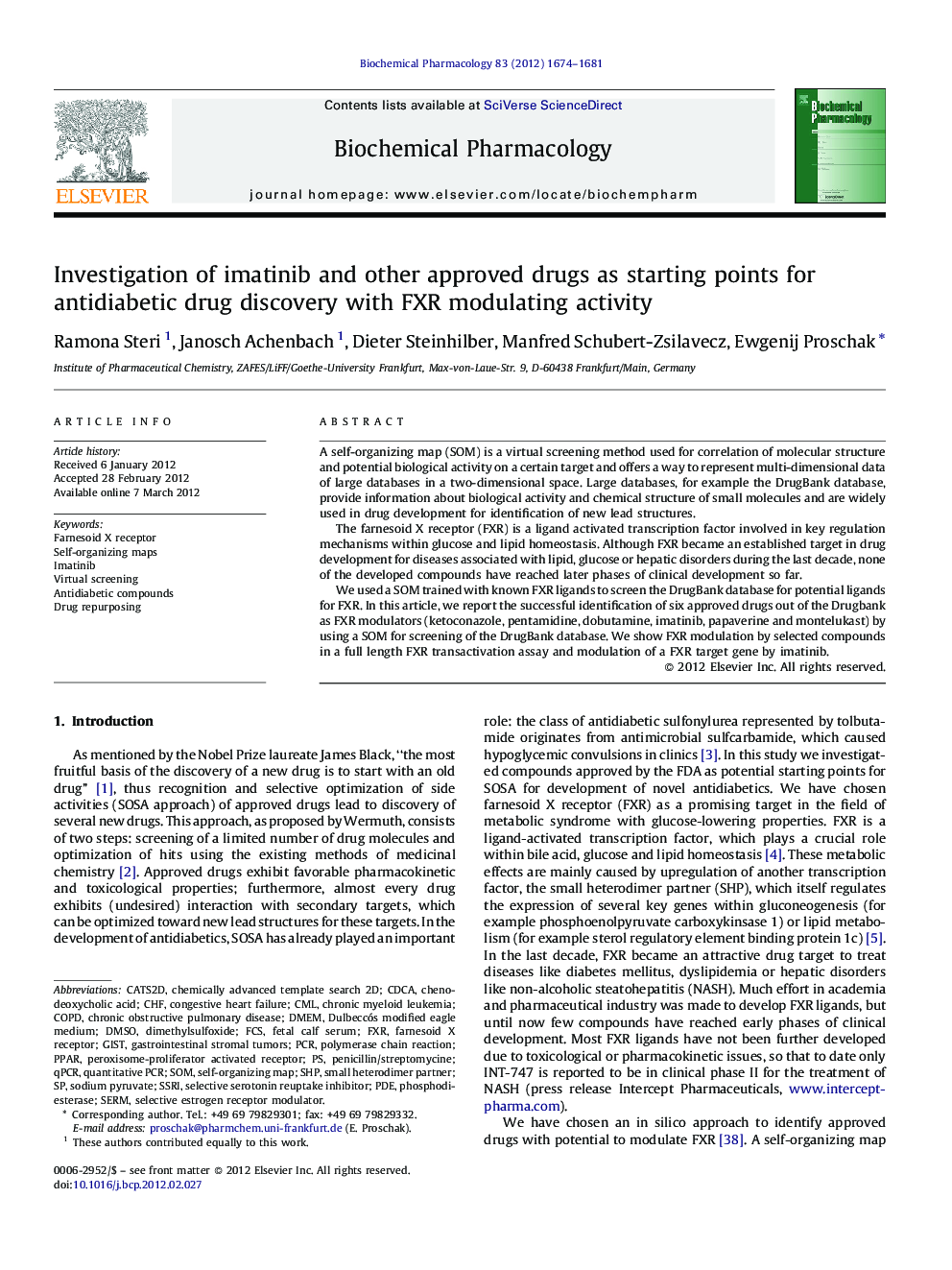 عکس صفحه اول مقاله: Investigation of imatinib and other approved drugs as starting points for antidiabetic drug discovery with FXR modulating activity Investigation of imatinib and other approved drugs as starting points for antidiabetic drug discovery with FXR modulating activity