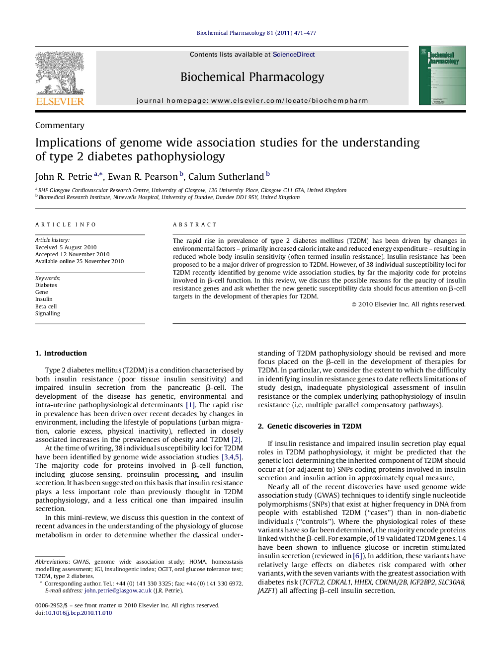 Implications of genome wide association studies for the understanding of type 2 diabetes pathophysiology