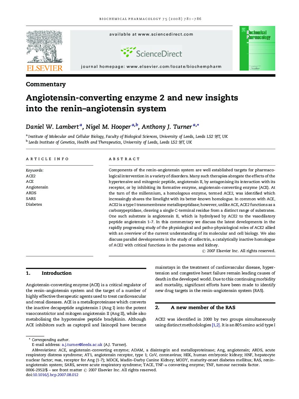 CommentaryAngiotensin-converting enzyme 2 and new insights into the renin-angiotensin system