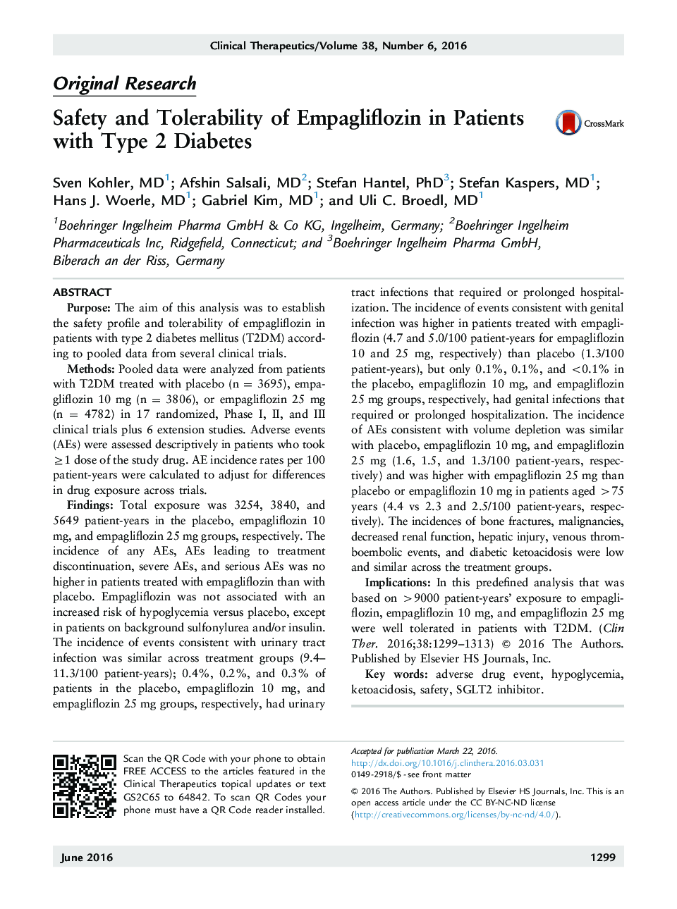 Original ResearchSafety and Tolerability of Empagliflozin in Patients with Type 2 Diabetes