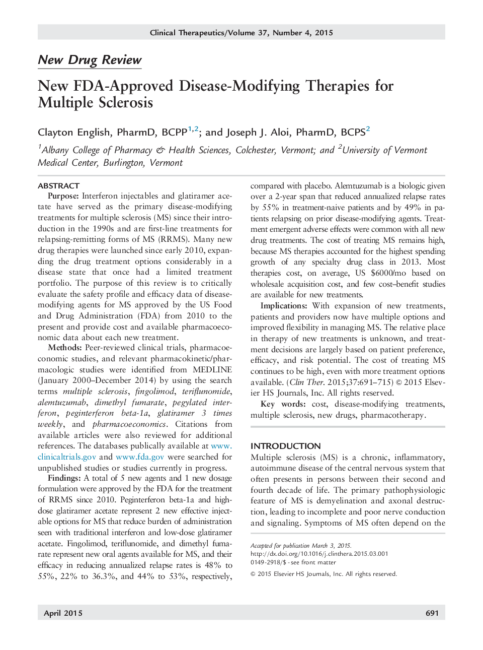 New Drug ReviewNew FDA-Approved Disease-Modifying Therapies for Multiple Sclerosis