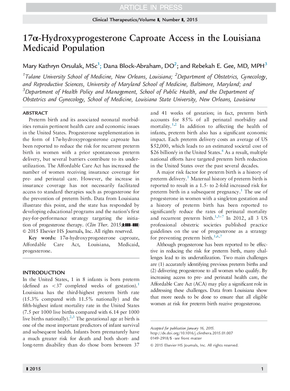 17Î±-Hydroxyprogesterone Caproate Access in the Louisiana Medicaid Population