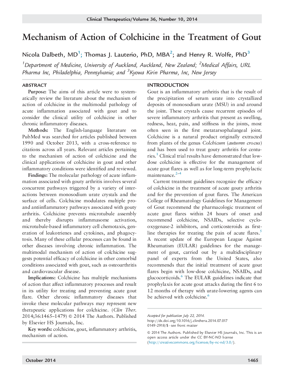 مکانیسم عمل کلشیسین در درمان نقرس 