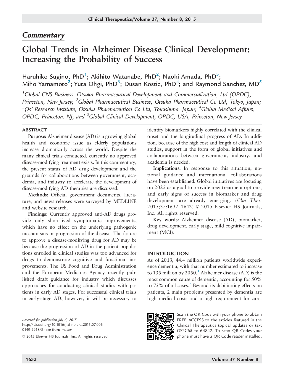 CommentaryGlobal Trends in Alzheimer Disease Clinical Development: Increasing the Probability of Success