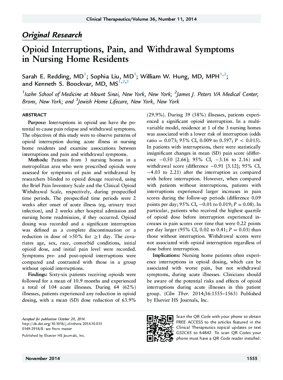 Opioid Interruptions, Pain, and Withdrawal Symptoms in Nursing Home Residents