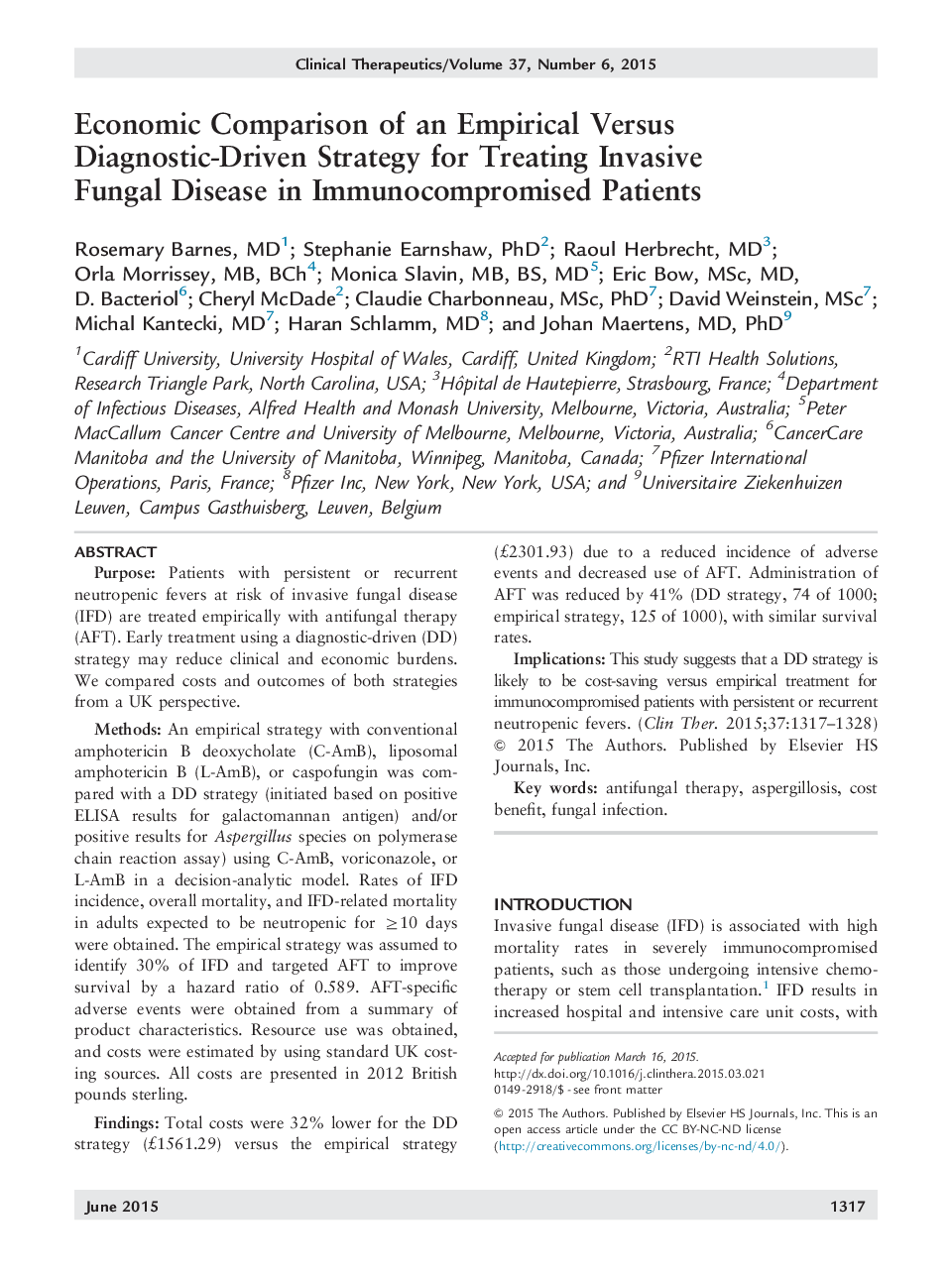 Economic Comparison of an Empirical Versus Diagnostic-Driven Strategy for Treating Invasive Fungal Disease in Immunocompromised Patients
