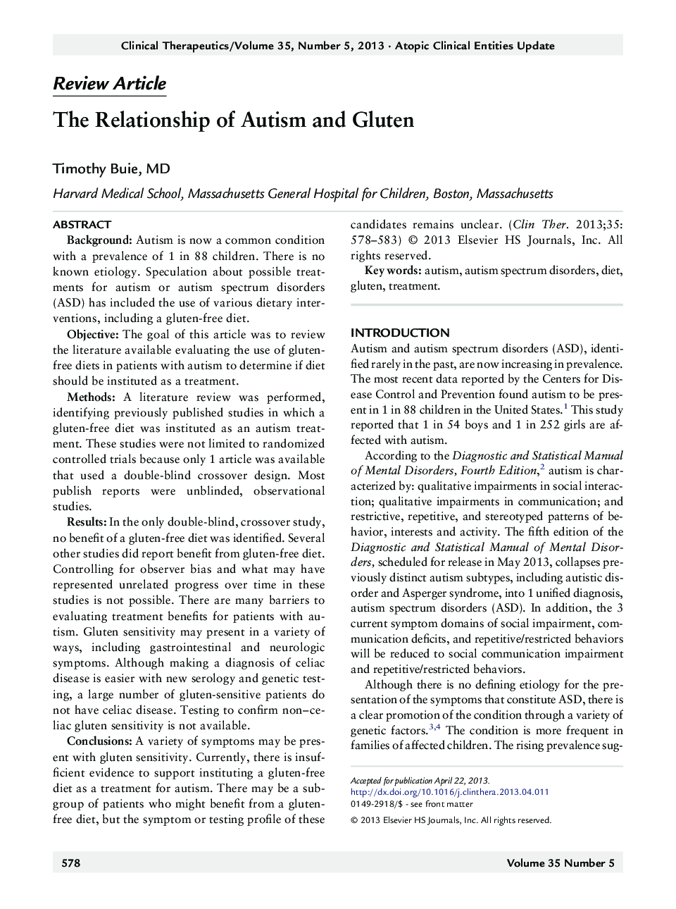 The Relationship of Autism and Gluten