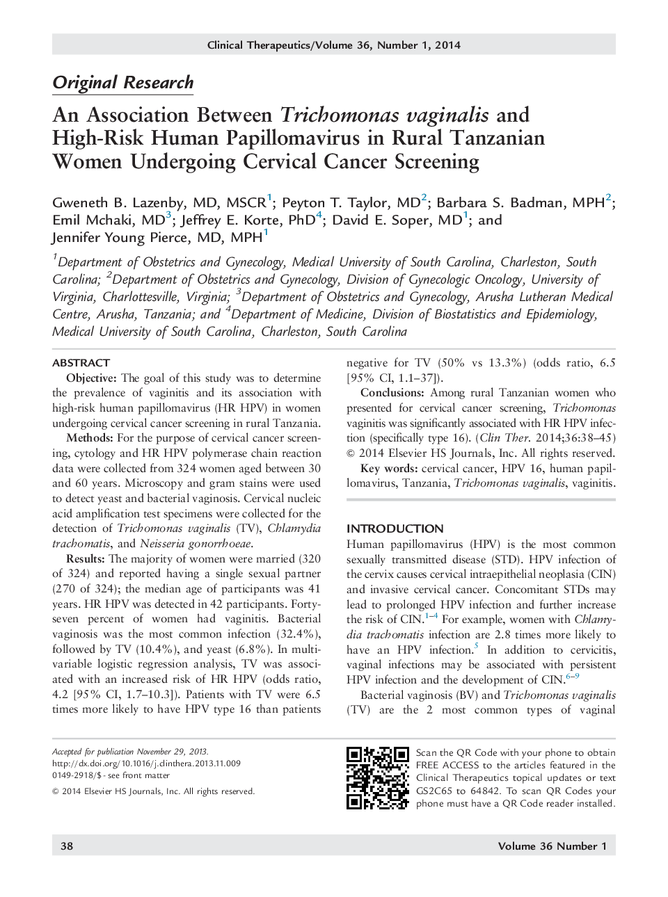 An Association Between Trichomonas vaginalis and High-Risk Human Papillomavirus in Rural Tanzanian Women Undergoing Cervical Cancer Screening