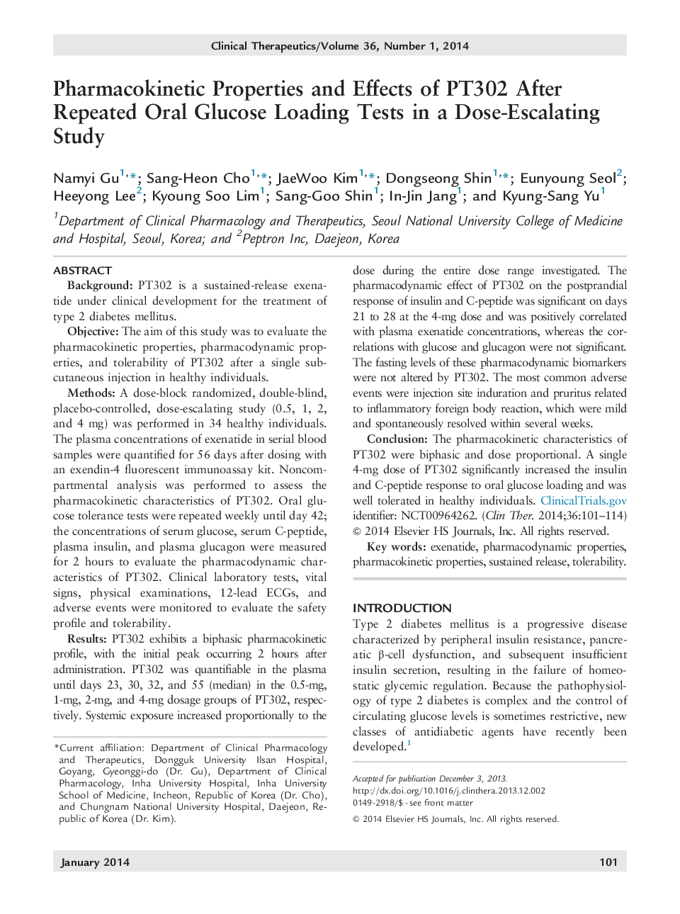 Pharmacokinetic Properties and Effects of PT302 After Repeated Oral Glucose Loading Tests in a Dose-Escalating Study