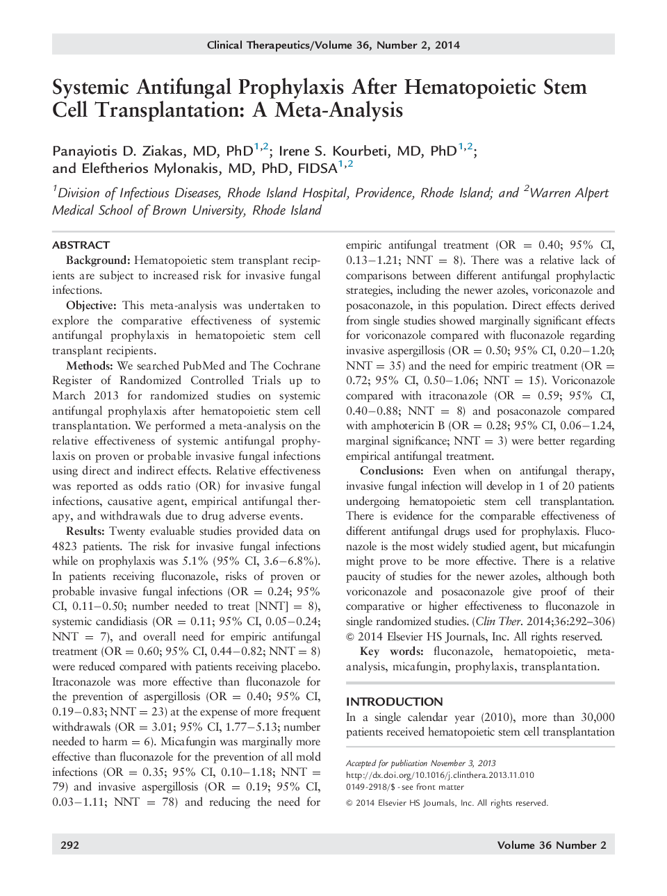 Systemic Antifungal Prophylaxis After Hematopoietic Stem Cell Transplantation: A Meta-Analysis