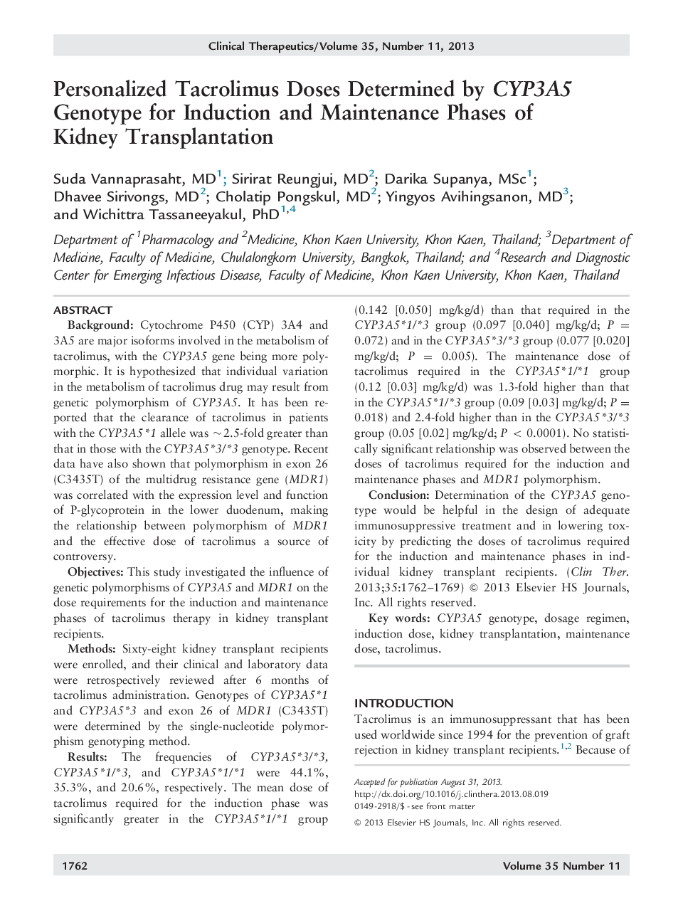 Personalized Tacrolimus Doses Determined by CYP3A5 Genotype for Induction and Maintenance Phases of Kidney Transplantation