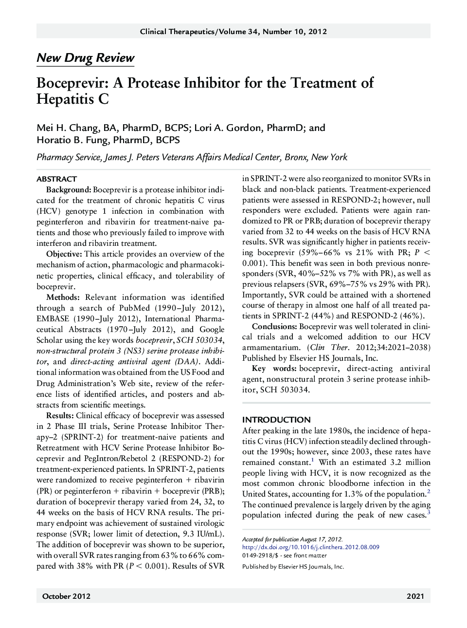 PharmacotherapyNew drug reviewBoceprevir: A Protease Inhibitor for the Treatment of Hepatitis C