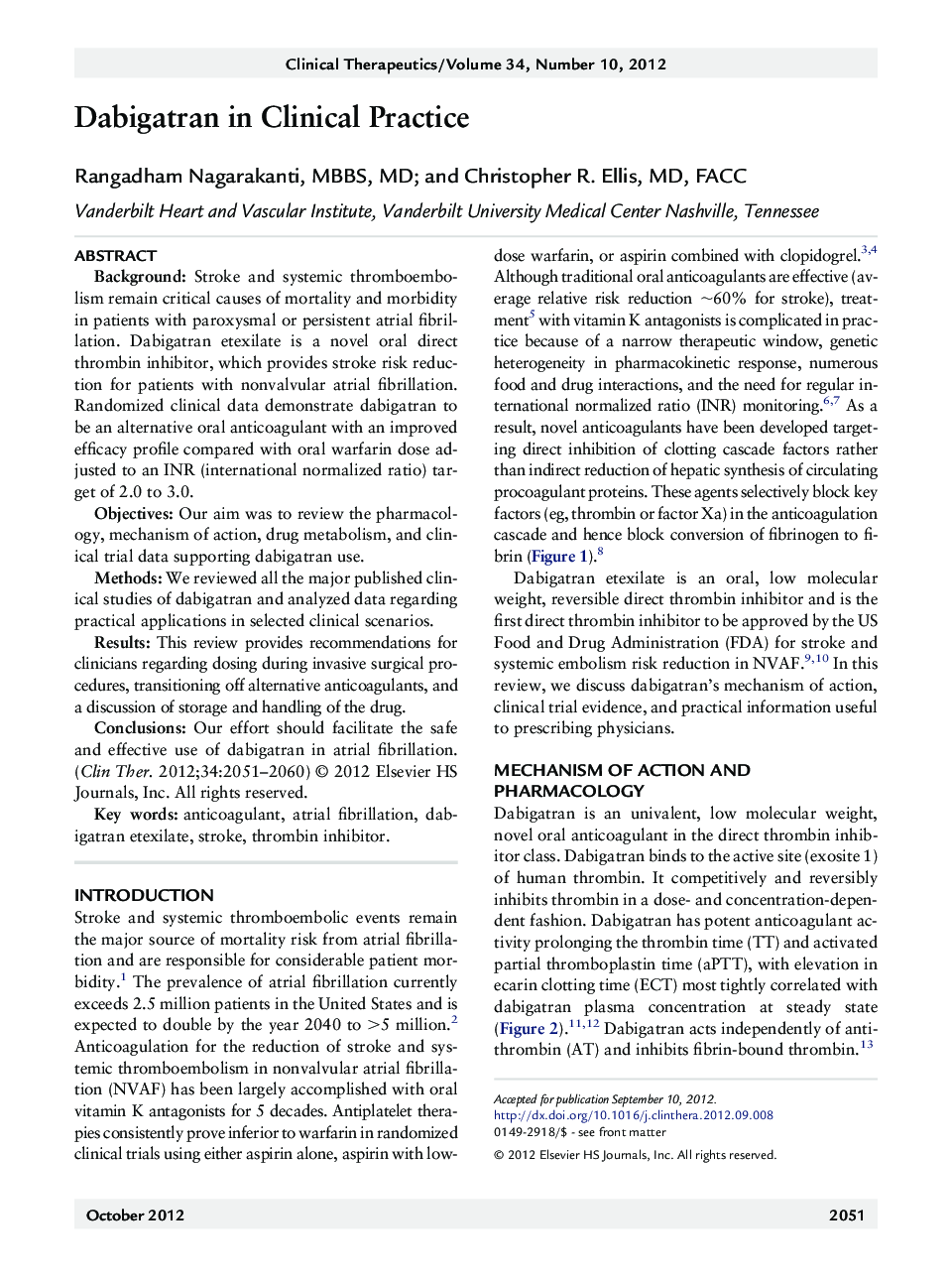 PharmacotherapyReview articleDabigatran in Clinical Practice