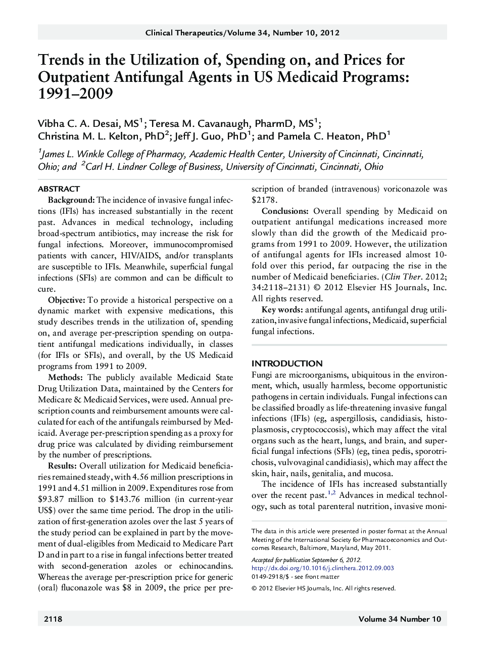 Trends in the Utilization of, Spending on, and Prices for Outpatient Antifungal Agents in US Medicaid Programs: 1991-2009