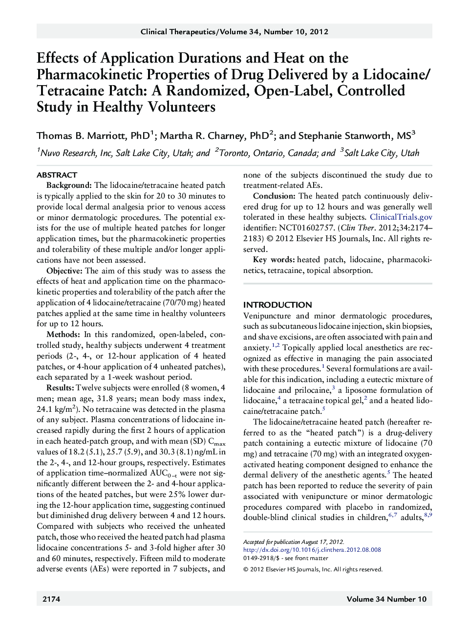 Effects of Application Durations and Heat on the Pharmacokinetic Properties of Drug Delivered by a Lidocaine/Tetracaine Patch: A Randomized, Open-Label, Controlled Study in Healthy Volunteers