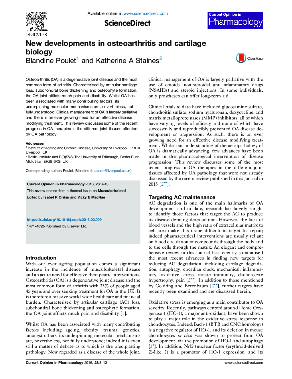 New developments in osteoarthritis and cartilage biology