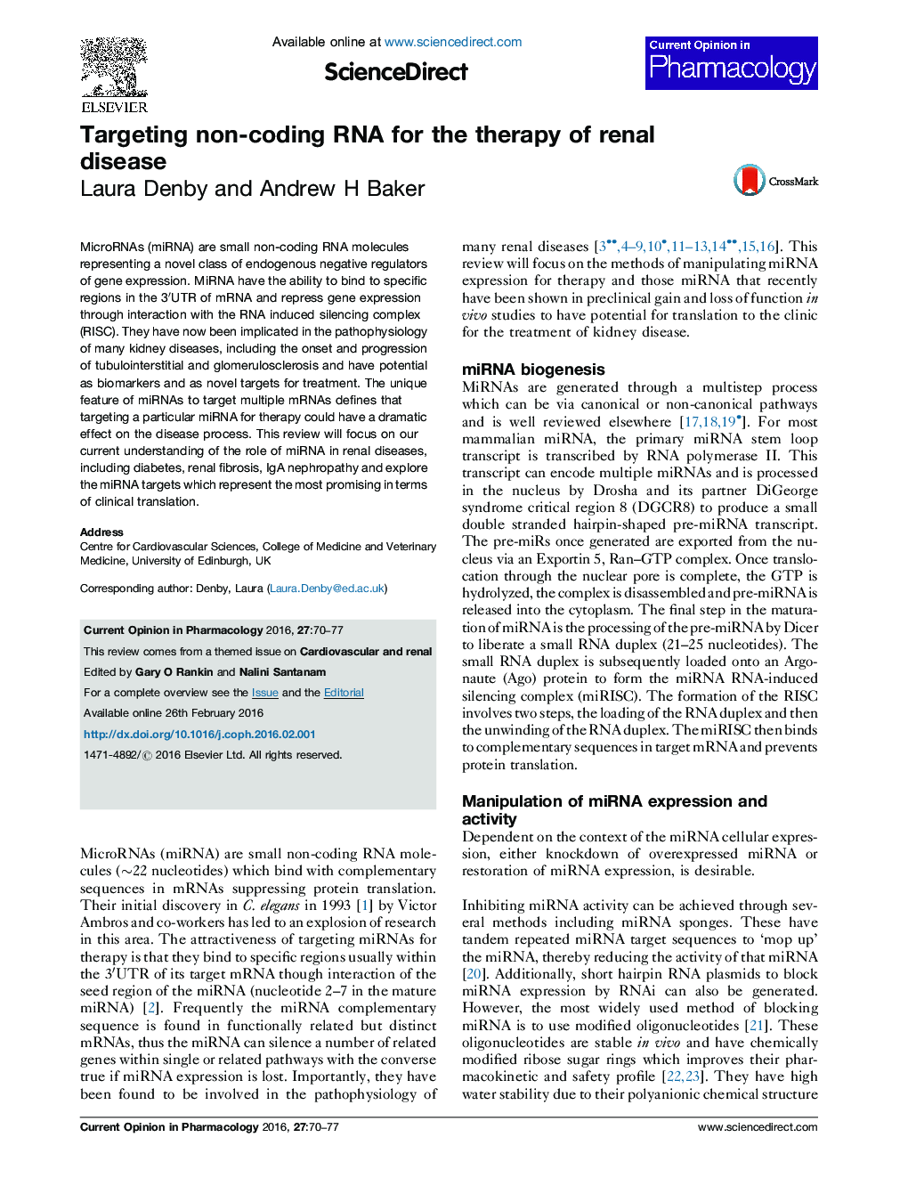 عکس صفحه اول مقاله: Targeting non-coding RNA for the therapy of renal disease Targeting non-coding RNA for the therapy of renal disease