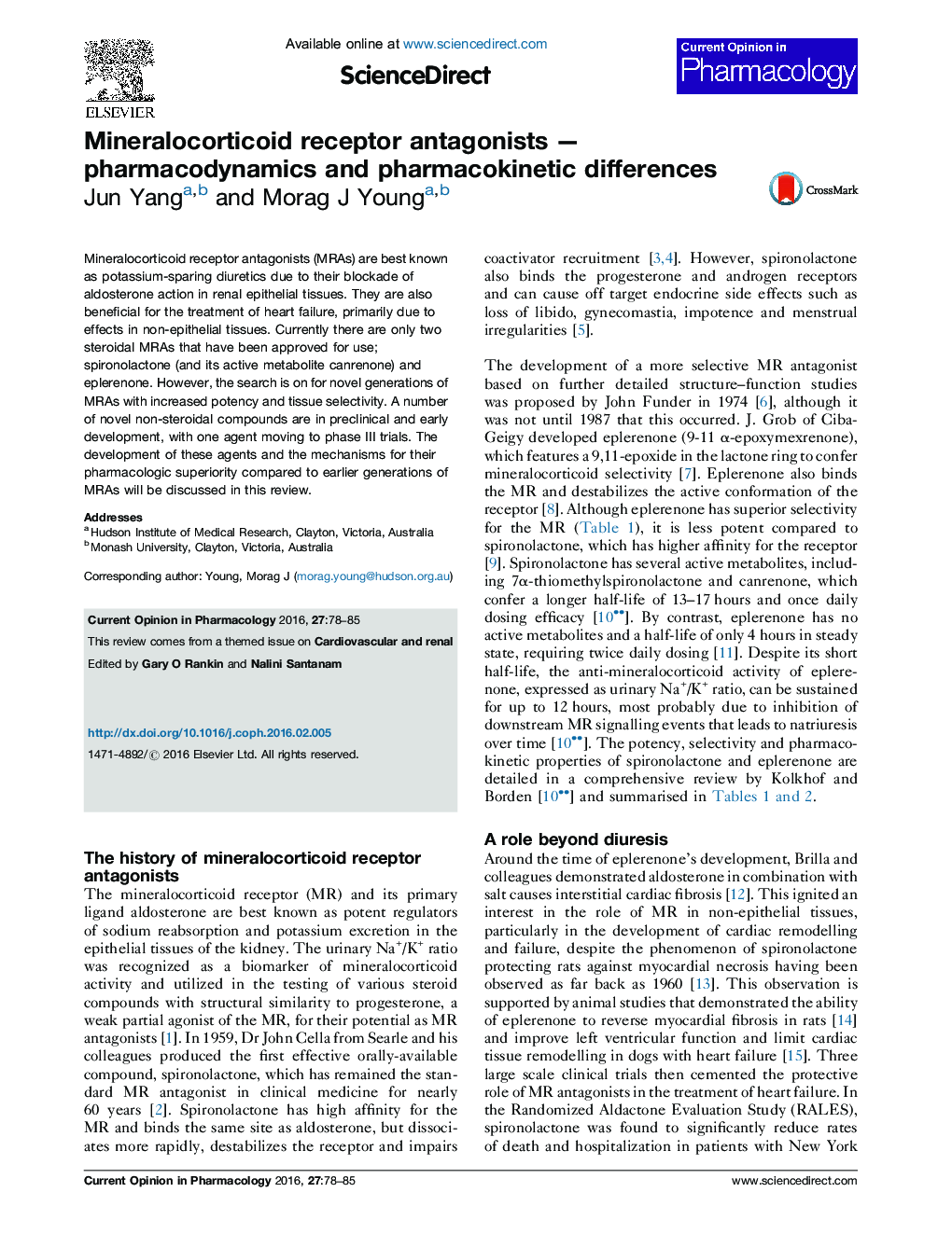 عکس صفحه اول مقاله: Mineralocorticoid receptor antagonists - pharmacodynamics and pharmacokinetic differences Mineralocorticoid receptor antagonists - pharmacodynamics and pharmacokinetic differences