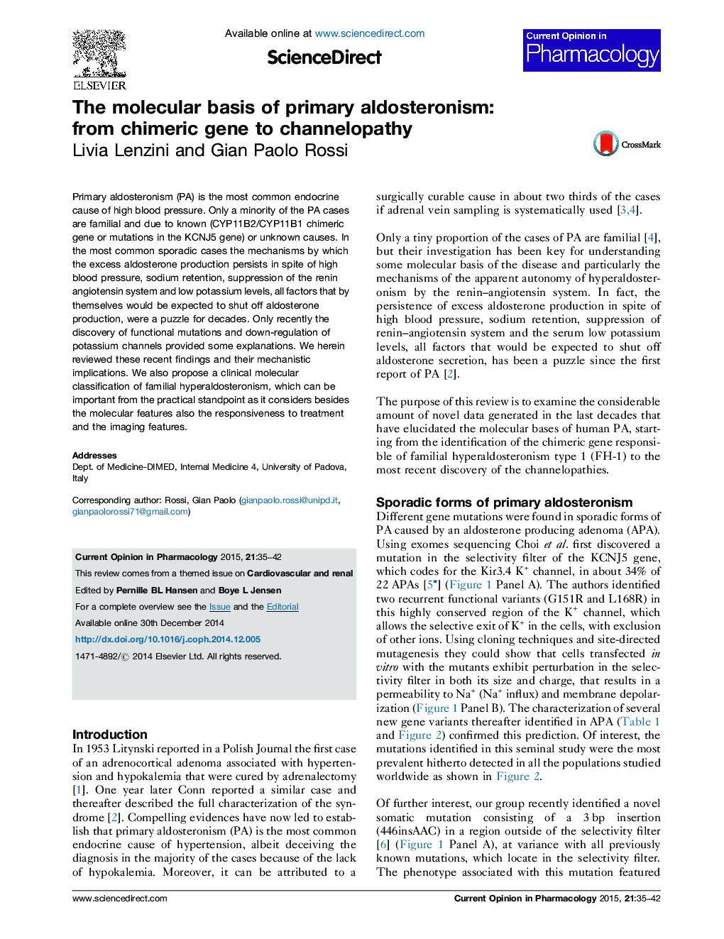The molecular basis of primary aldosteronism: from chimeric gene to channelopathy