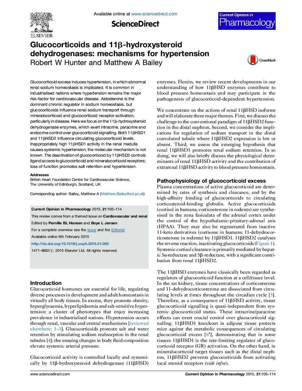 Glucocorticoids and 11Î²-hydroxysteroid dehydrogenases: mechanisms for hypertension