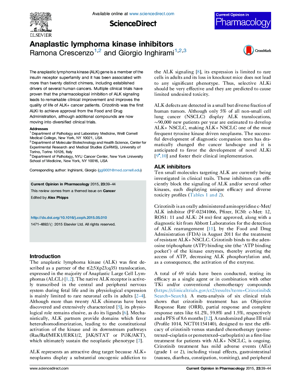 Anaplastic lymphoma kinase inhibitors