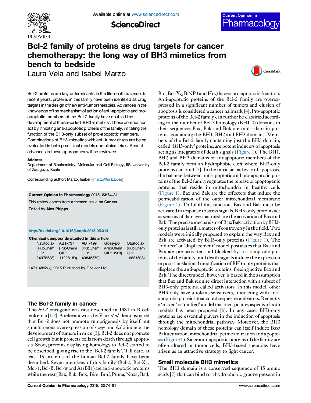 Bcl-2 family of proteins as drug targets for cancer chemotherapy: the long way of BH3 mimetics from bench to bedside