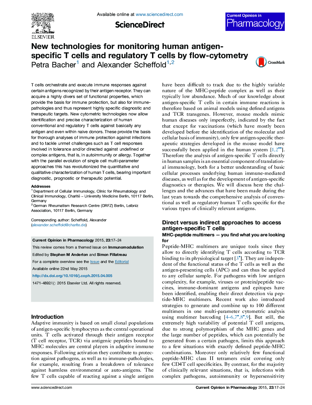 New technologies for monitoring human antigen-specific T cells and regulatory T cells by flow-cytometry