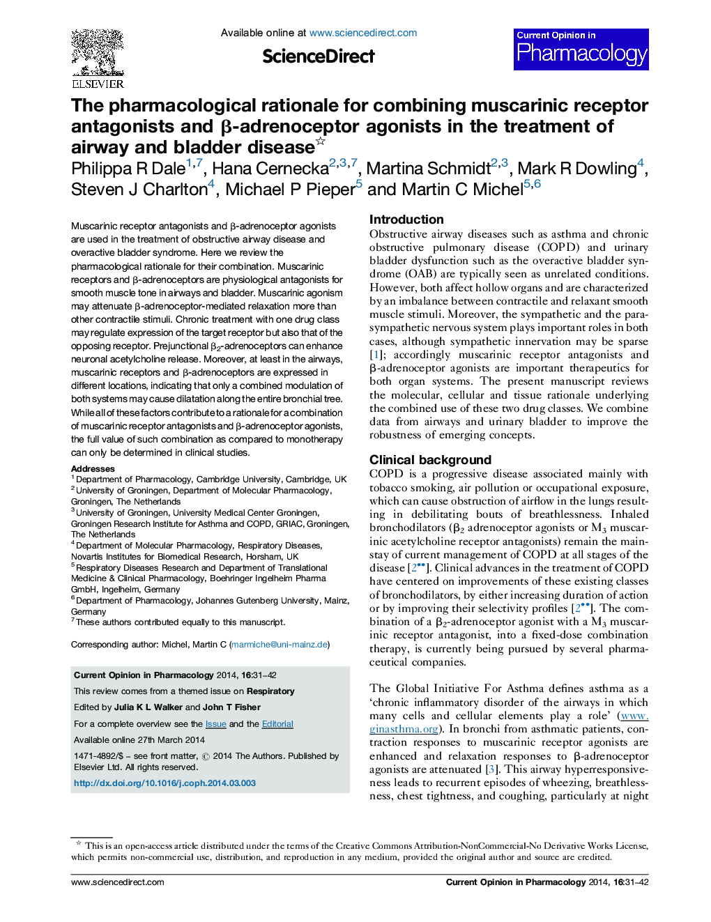 The pharmacological rationale for combining muscarinic receptor antagonists and Î²-adrenoceptor agonists in the treatment of airway and bladder disease